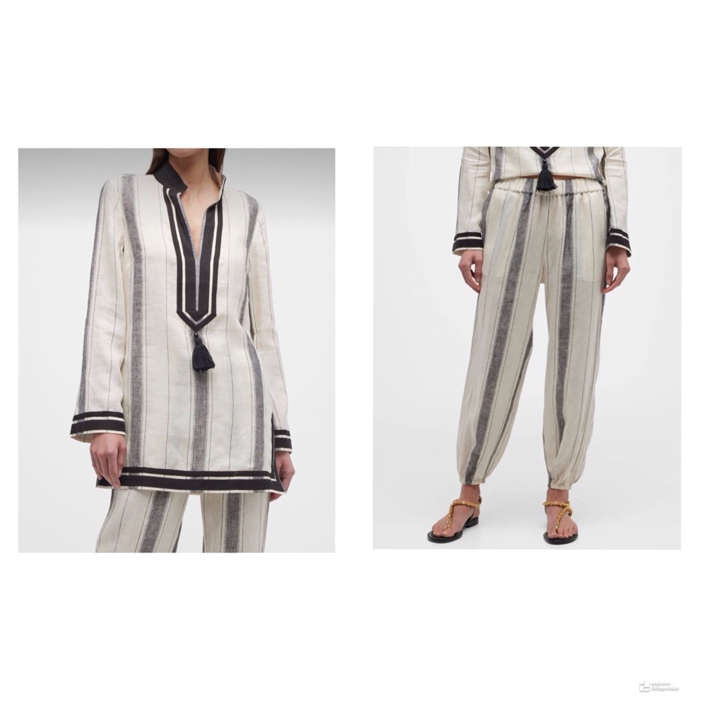 Tory Burch Stripe Linen Tory Tunic & Beach Pant Set NWT
